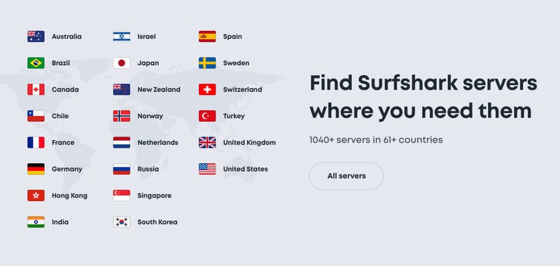 Listahan ng SurfShark Server