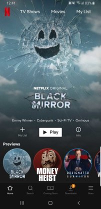 Trang chính của Netflix Android